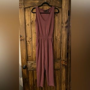 Dark mauve straight leg romper with pockets